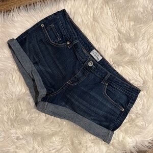 Aeropostale Womens 13/14 Dark Wash Cuffed Jean Shorts Y2K Mid Rise Stretch Denim
